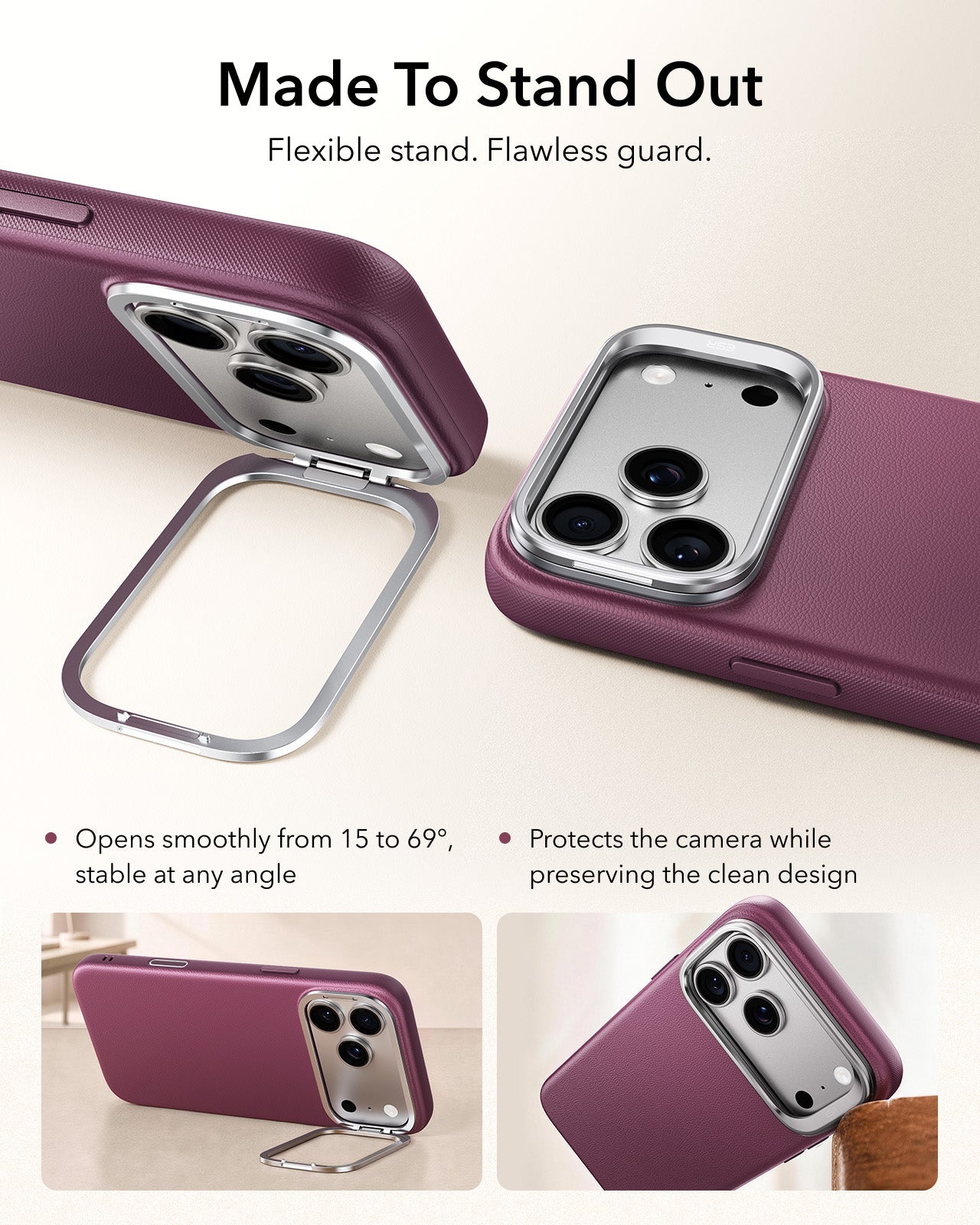 ESR Deep Burgundy Leather iPhone 17 Pro Max Magsafe Case with Stand Made To Stand Out
