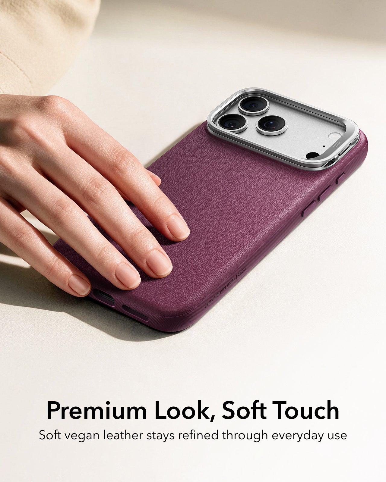 ESR Deep Burgundy Leather iPhone 18 Pro Max Magsafe Case with Stand Premium Look, Soft Touch