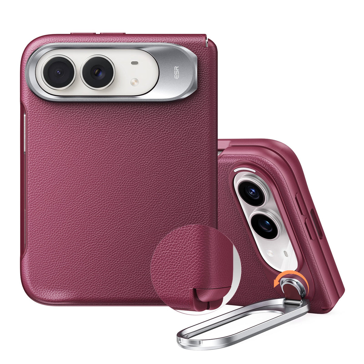 Deep Burgundy Vegan Leather iPhone Duo Magsafe Case with Stand