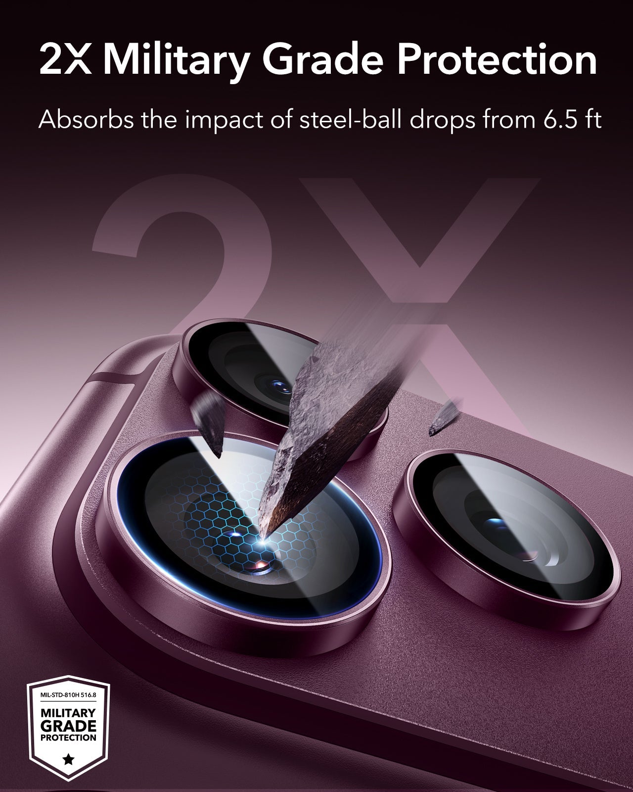 ESR Deep Burgundy iPhone 18 Pro/Pro Max Armorite Camera Lens Protector 2X Military Grade Protection