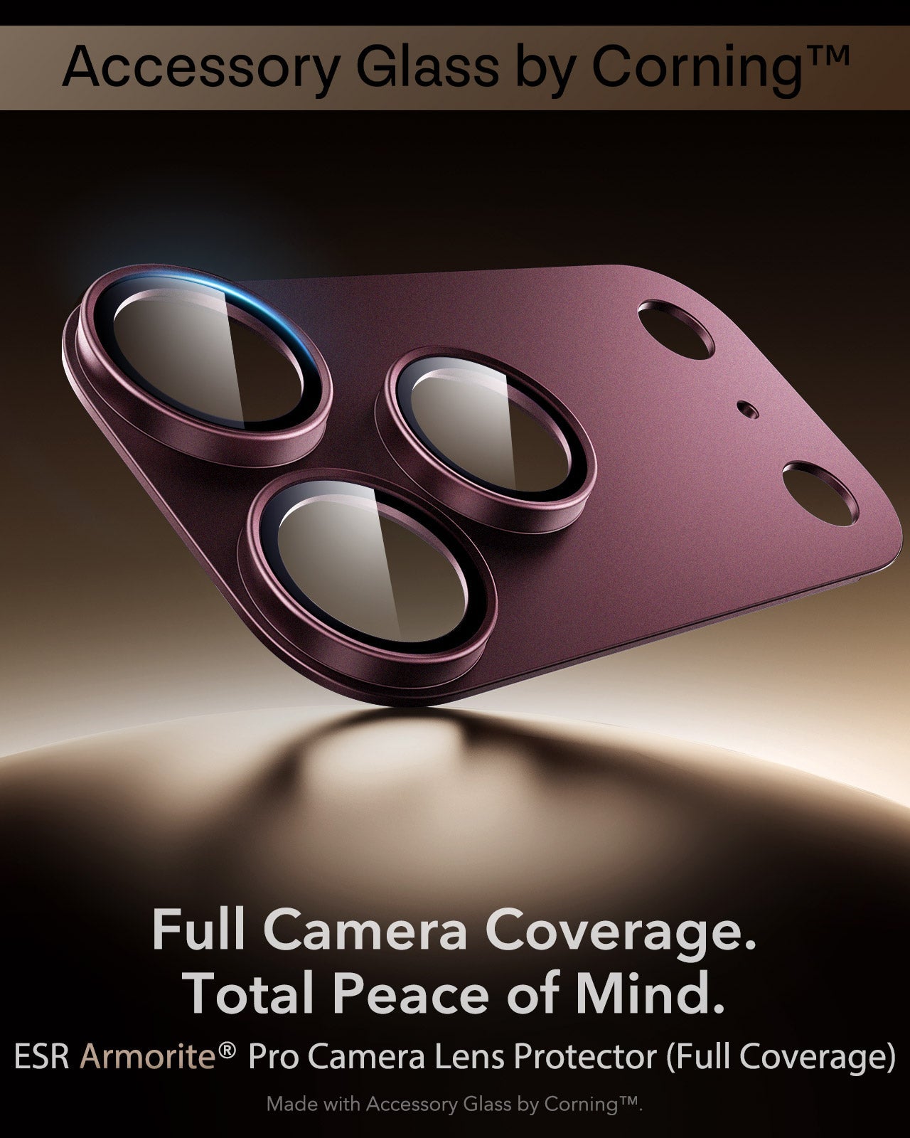 ESR Deep Burgundy iPhone 18 Pro Max Corning Glass Camera Lens Protector Full Camera Coverage.  Total Peace of Mind.
