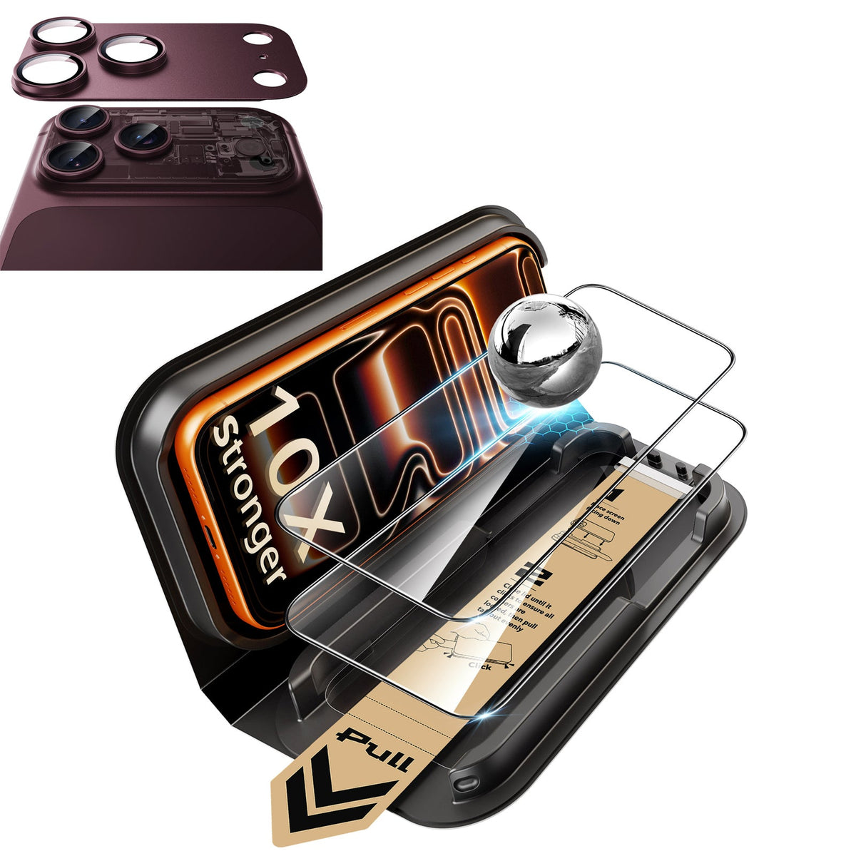 Deep Burgundy iPhone 18 Pro Max Corning Glass Screen Protector with Full Coverage Camera Lens Protector