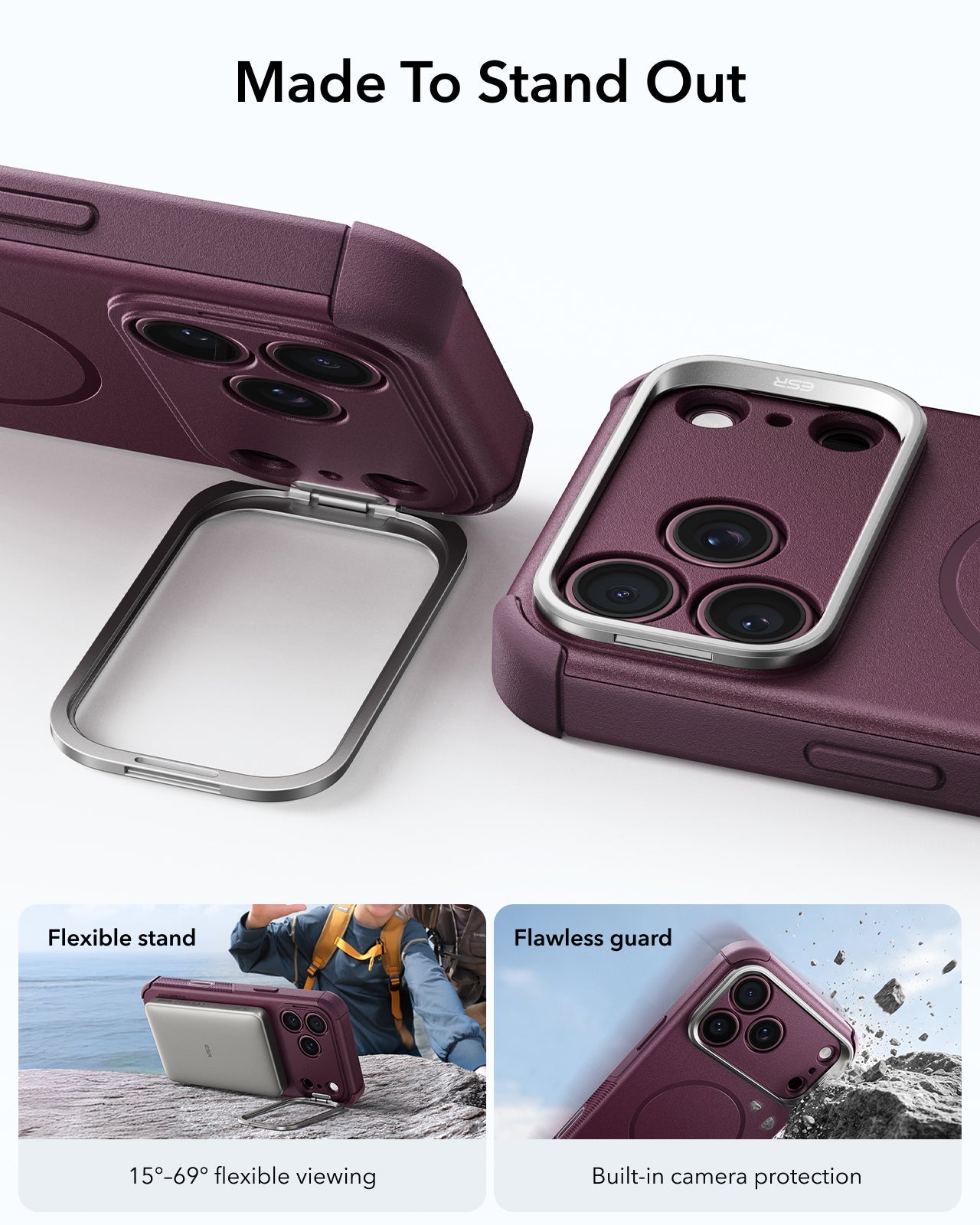 ESR Deep Burgundy iPhone 18 Pro Max Tough Phone Case Magsafe with Stand Made To Stand Out