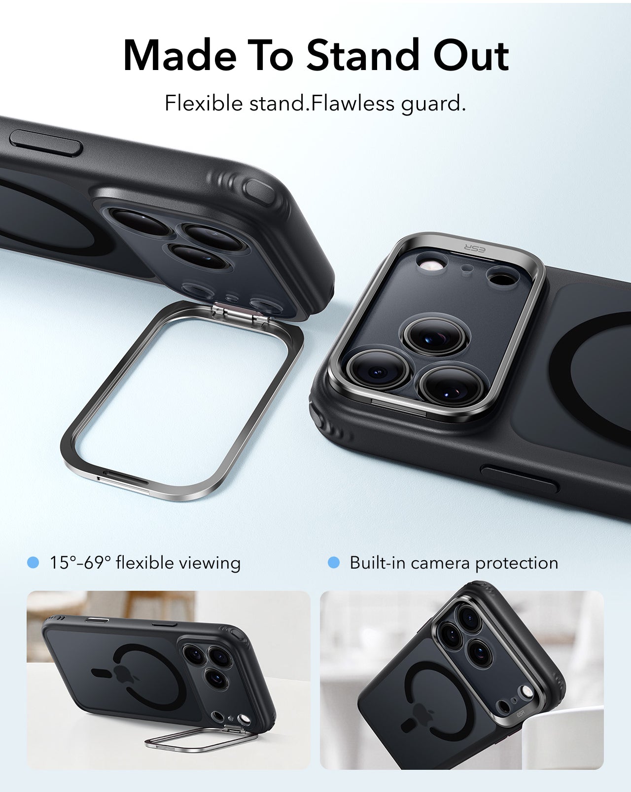 Frosted Black iPhone 18 Pro Max Magsafe Slim Phone Case with Stand Made To Stand Out