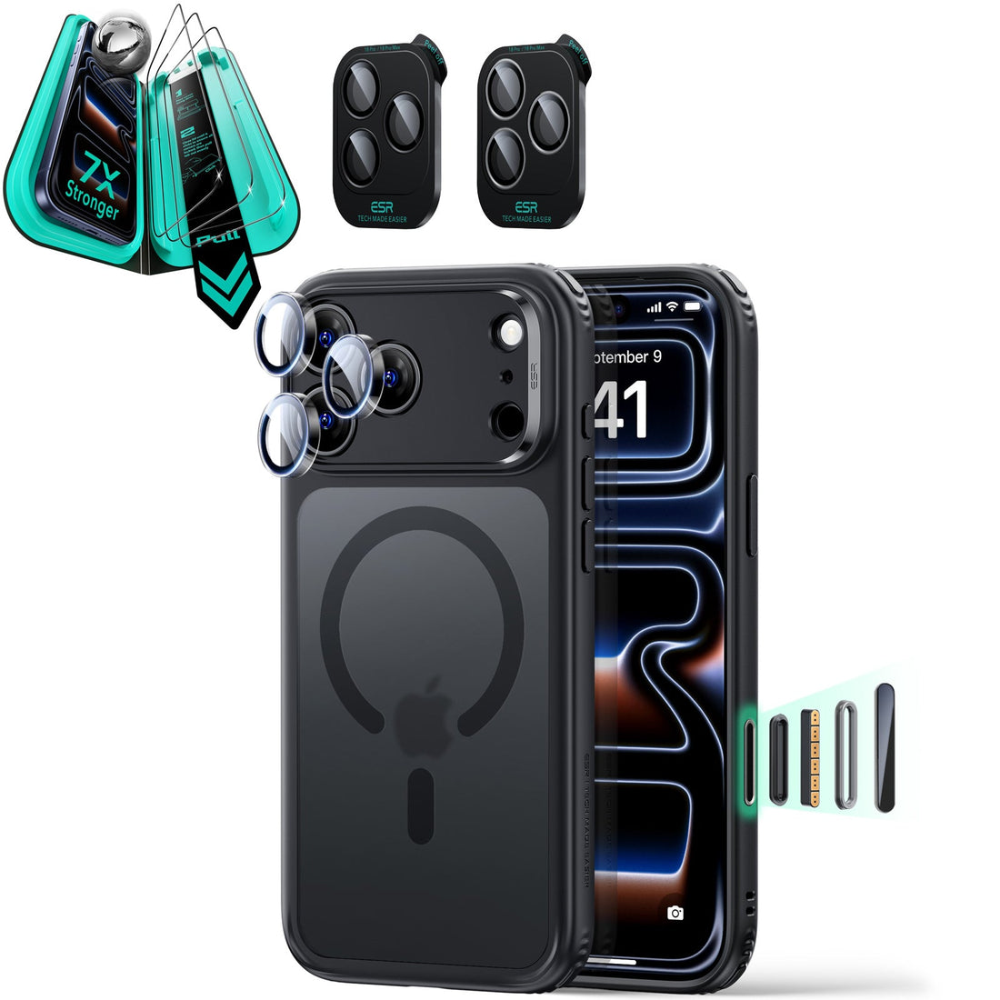 Frosted Black iPhone 18 Pro Magsafe Slim Phone Case with armorite tempered glass screen protector and camera lens protector