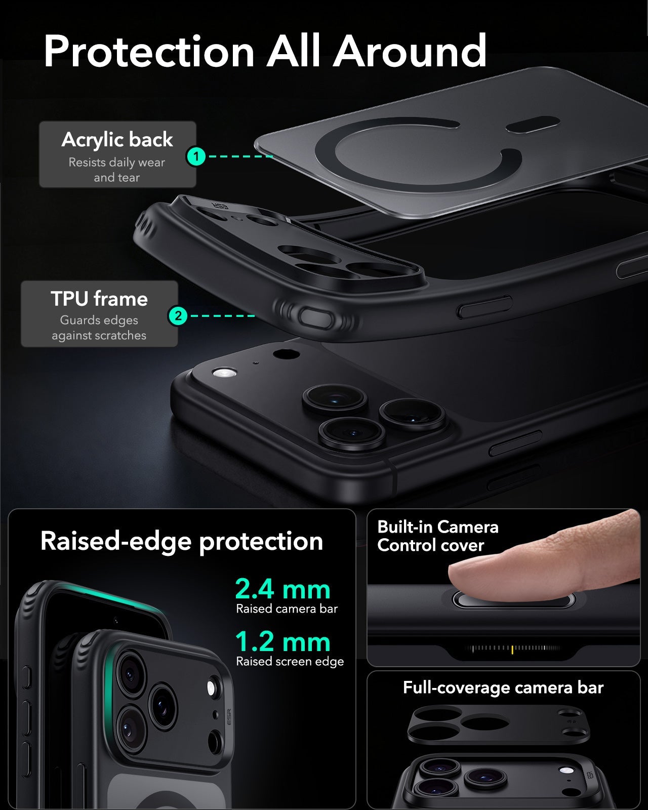 ESR Frosted Black iPhone 18 Pro Magsafe Slim Phone Case Protection All Around