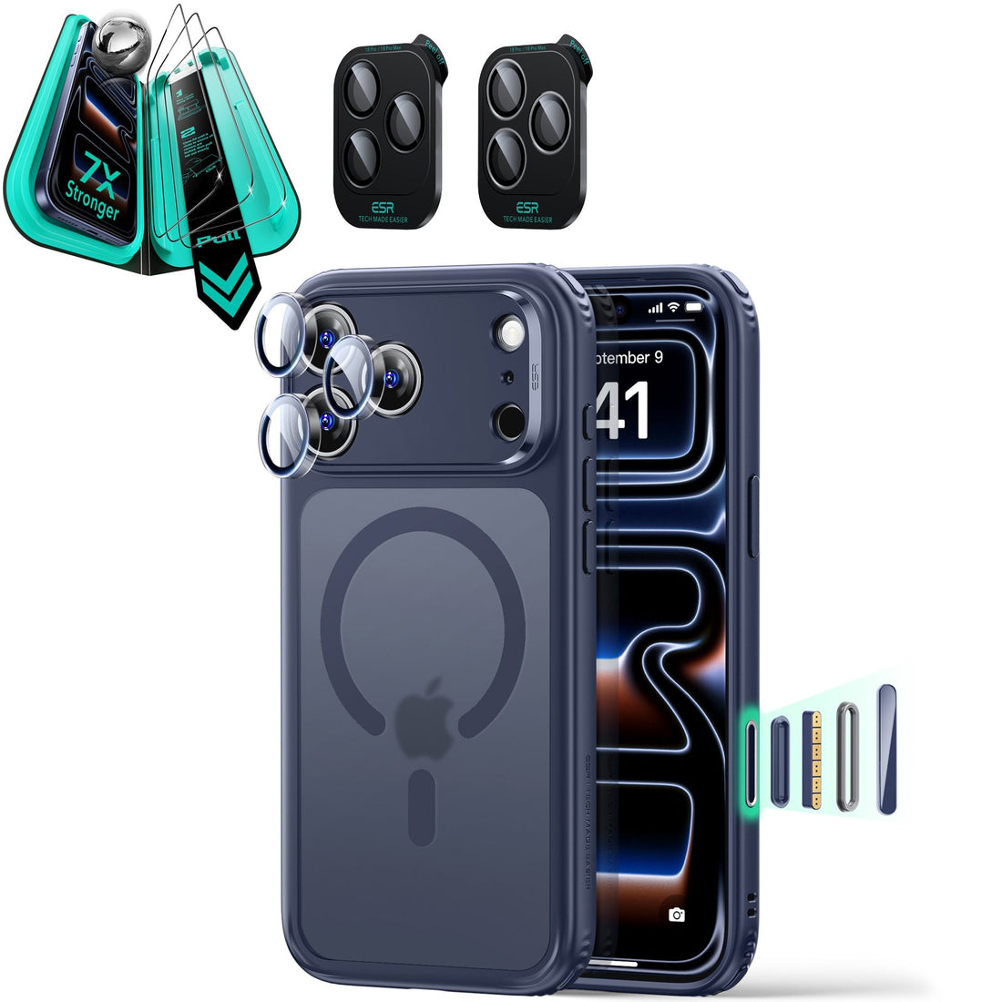 Frosted Blue iPhone 18 Pro Max Magsafe Slim Phone Case with armorite tempered glass screen protector and camera lens protector