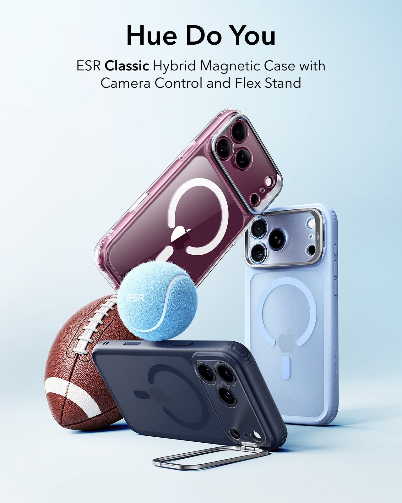 ESR Frosted Deep Burgundy Blue iPhone 18 Pro Magsafe Slim Phone Case with Stand Hue Do You
