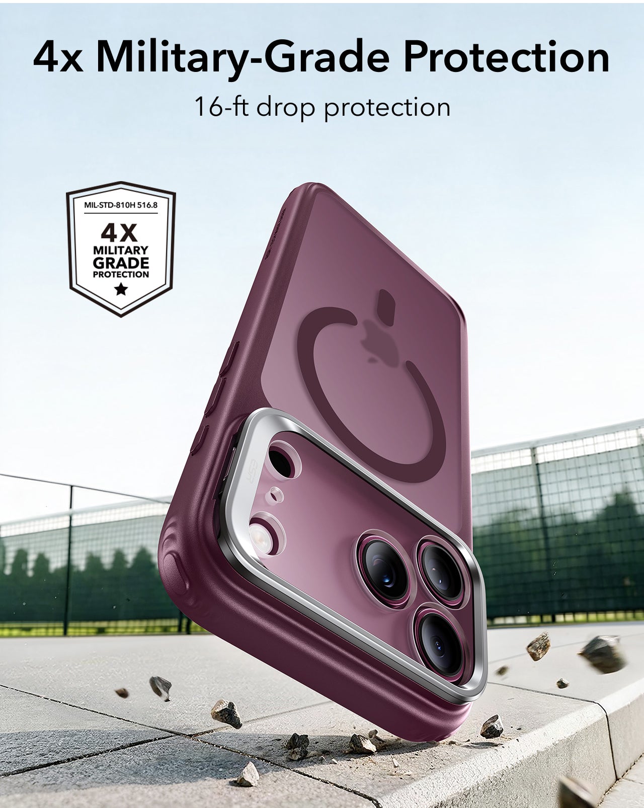 ESR Frosted Deep Burgundy Blue iPhone 18 Pro Magsafe Slim Phone Case with Stand 4x Military-Grade Protection