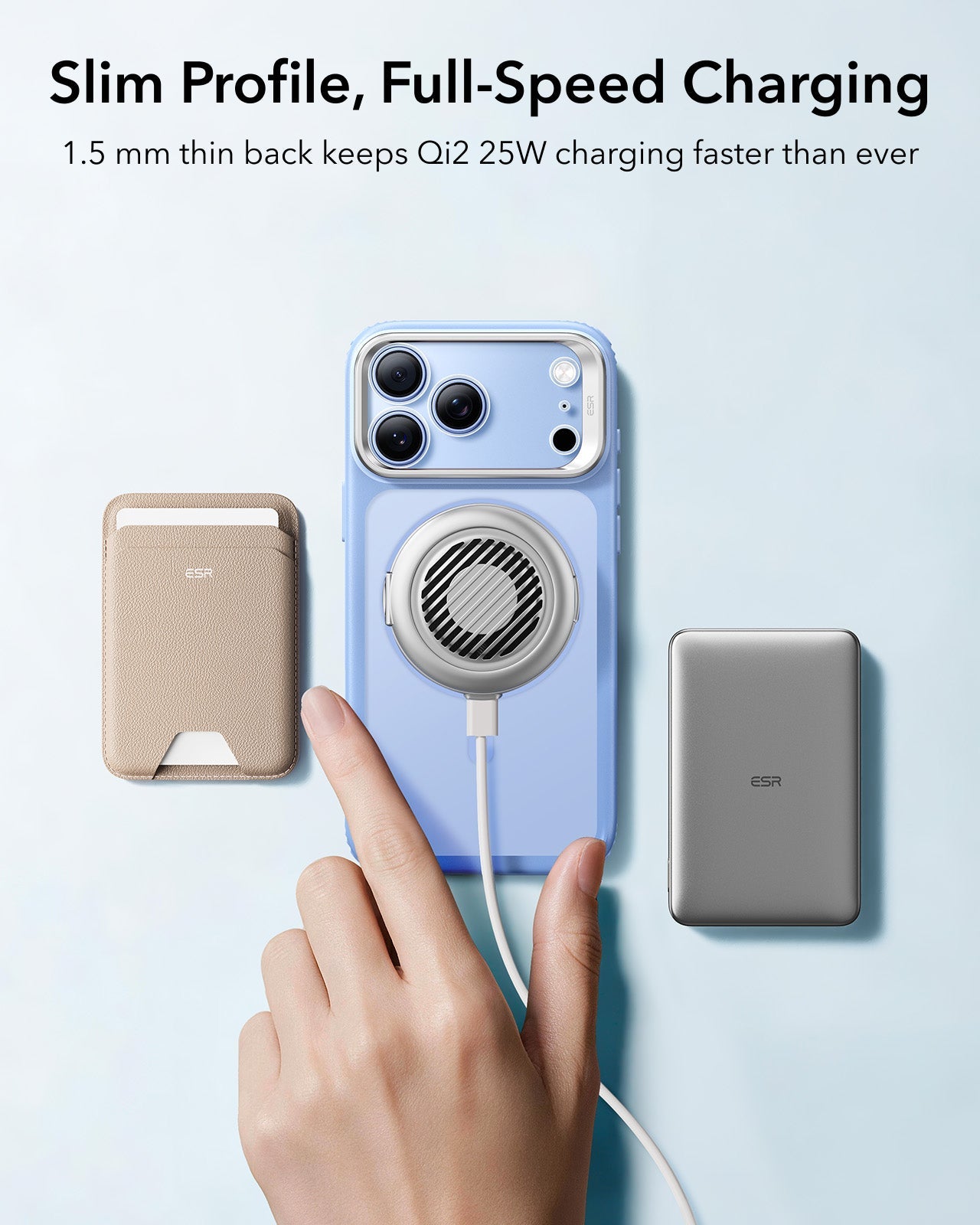 ESR Frosted Misty Blue iPhone 18 Pro Max Magsafe Slim Phone Case with Stand Slim Profile, Full-Speed Charging