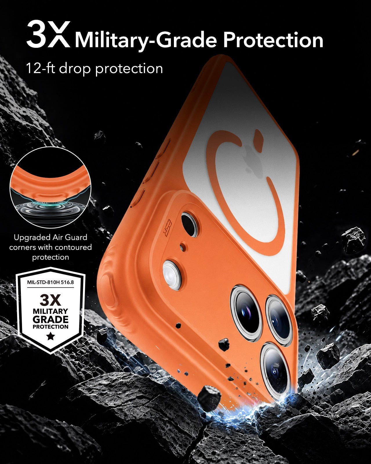 ESR Frosted Orange iPhone 18 Pro Max Magsafe Slim Phone Case 3X Military-Grade Protection