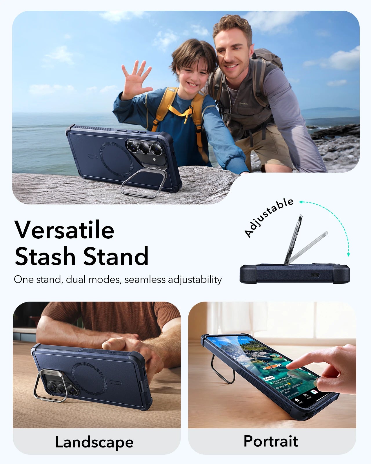 ESR Samsung Galaxy S26 Cyber Tough Magsafe Case with Stand Navy Blue Versatile Stash Stand