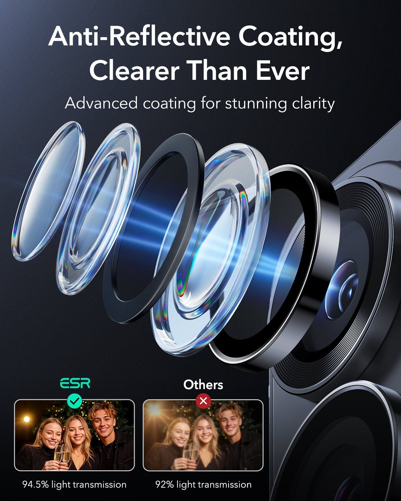ESR Galaxy S26 Ultra Camera Lens Protector Black Anti-Reflective Coating, Clearer Than Ever