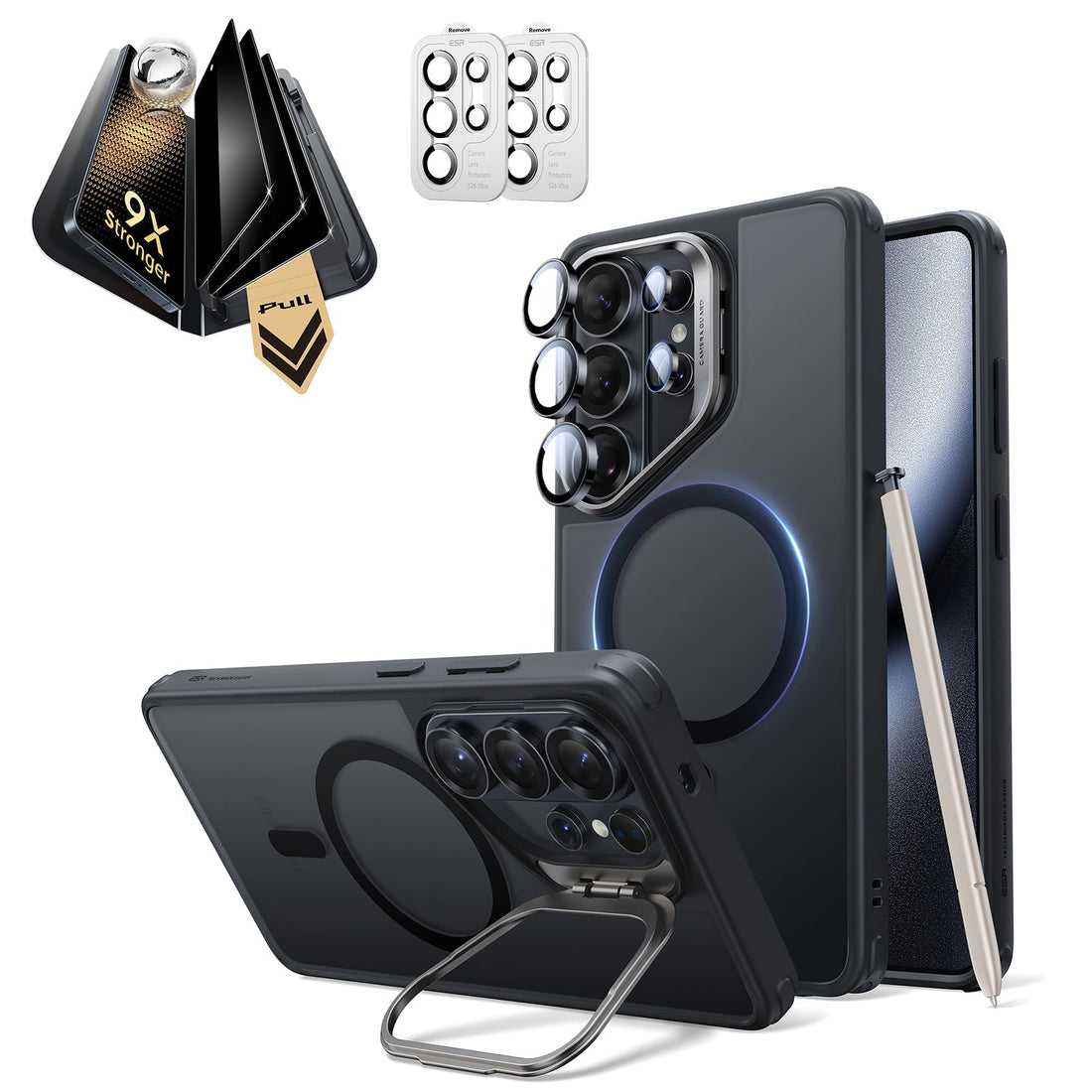 Galaxy S26 Ultra Classic Hybrid Magsafe Case with Stand and Corning Glass Privacy Screen Protector Set Frosted Black