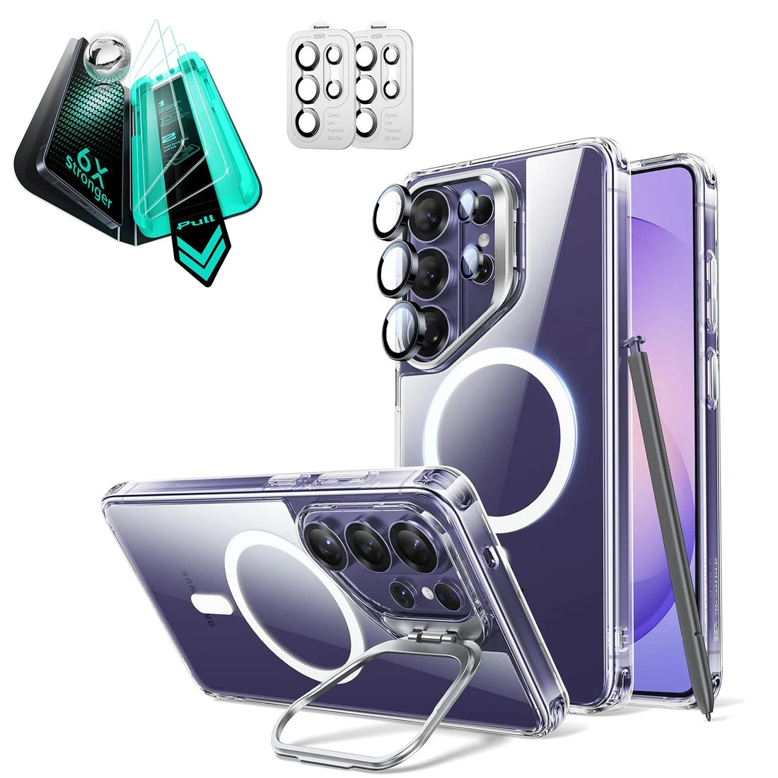 Samung Galaxy S26 Ultra Classic Hybrid Magsafe Case with Stand and Armorite Tempered Glass Screen Protector Clear