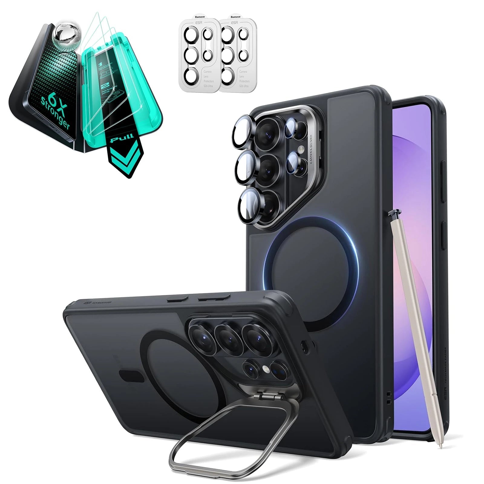 Galaxy S26 Ultra Classic Hybrid Magsafe Case with Stand and Armorite Screen Protector Frosted Black