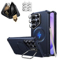 Galaxy S26 Ultra Cyber Tough Magsafe Case with Stand and Corning Glass Privacy Screen Protector Set Blue