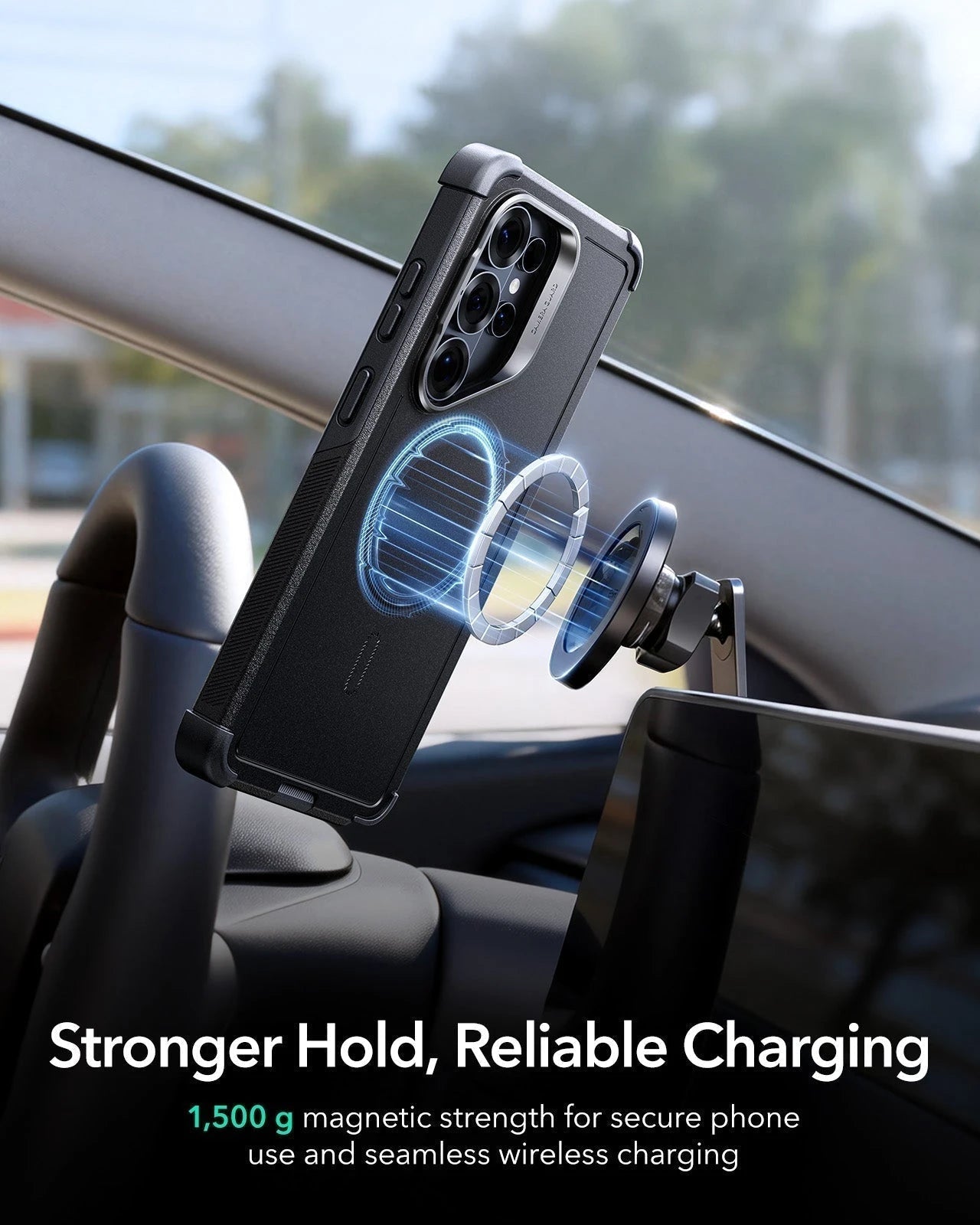 ESR Samsung Galaxy S26 Ultra Cyber Tough Magsafe Case with Stand Black Stronger Hold Reliable Charging 