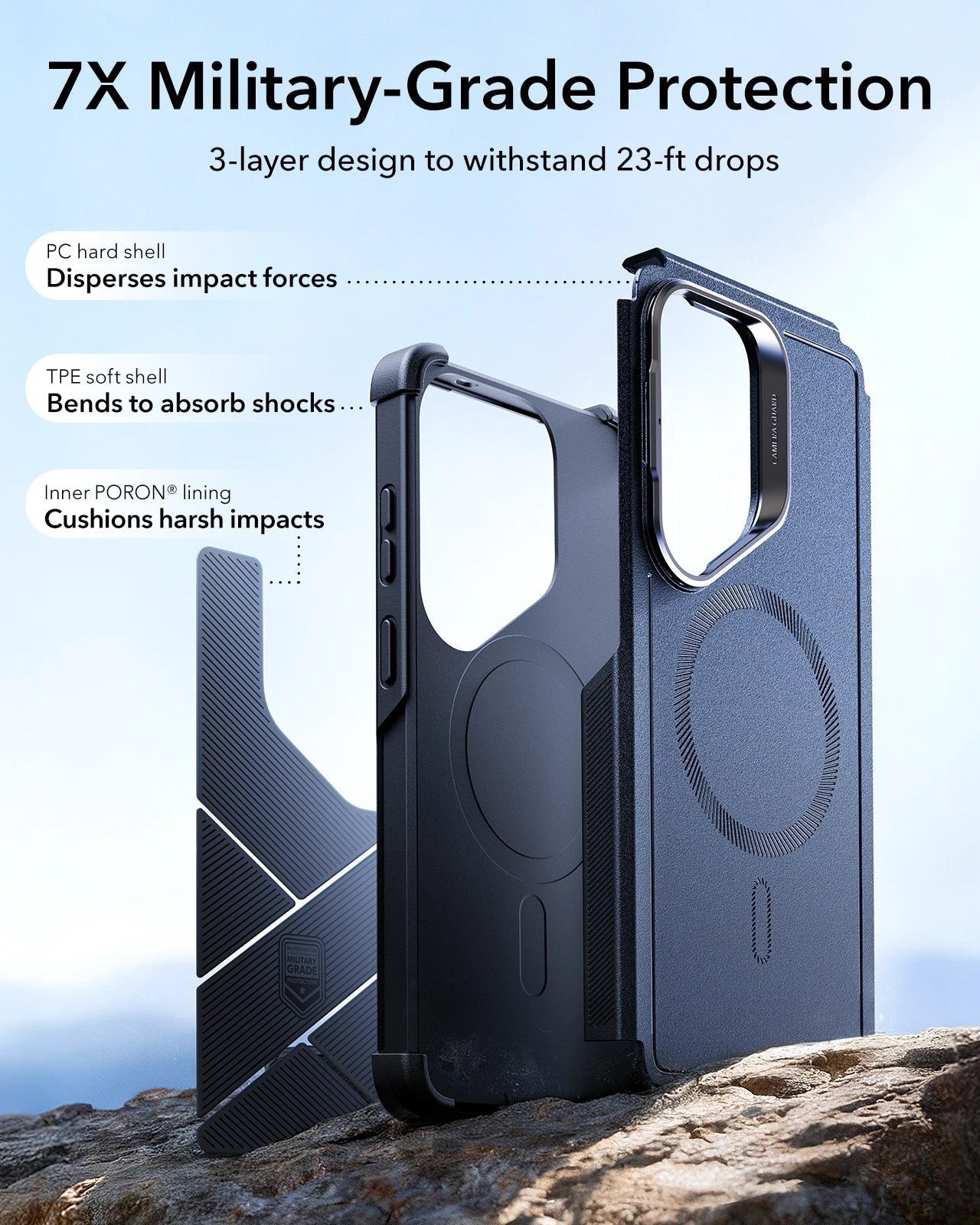 ESR Samsung Galaxy S26 Ultra Cyber Tough Magsafe Case with Stand Navy Blue 7X Military Grade Protection