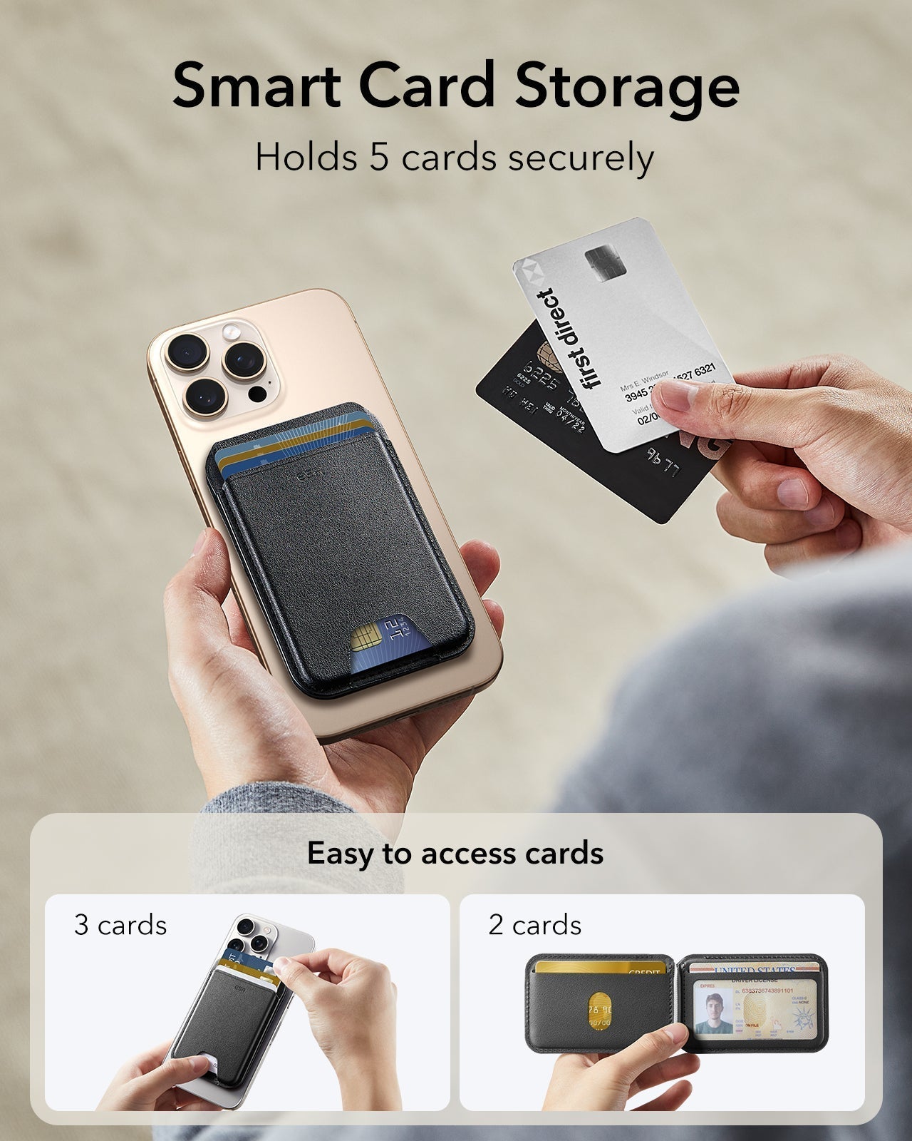 Classic Magnetic Wallet Stand for 5 cards - Black Carbon Fiber ESR ESR