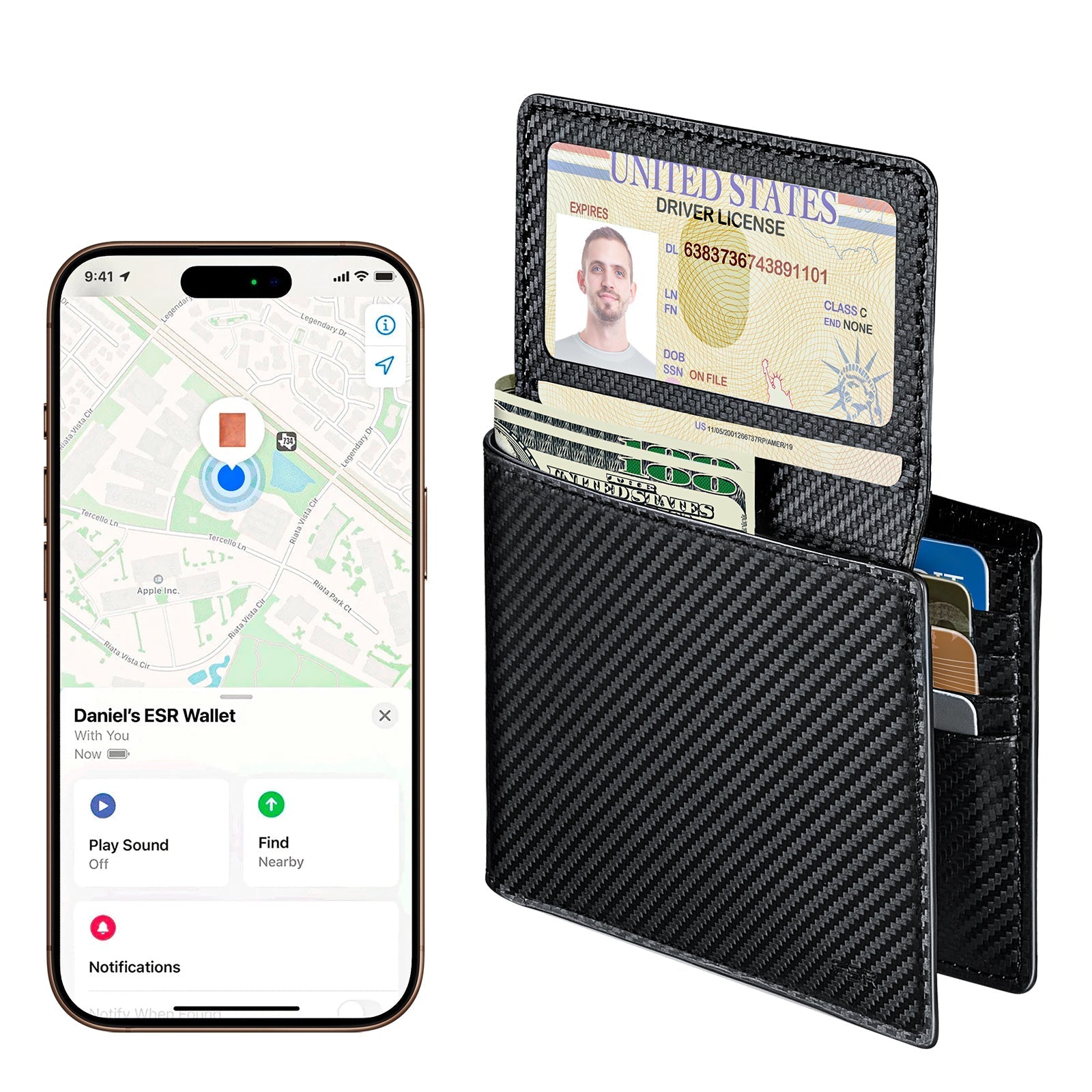Black Find My Wallet with Cash Slot & RFID Protection for Men | ESR Geo