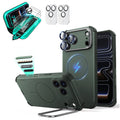Green iPhone 18 Pro Cyebr Tough Magsafe Phone Case with Stand pair tempered glass screen protector and camera lens protector