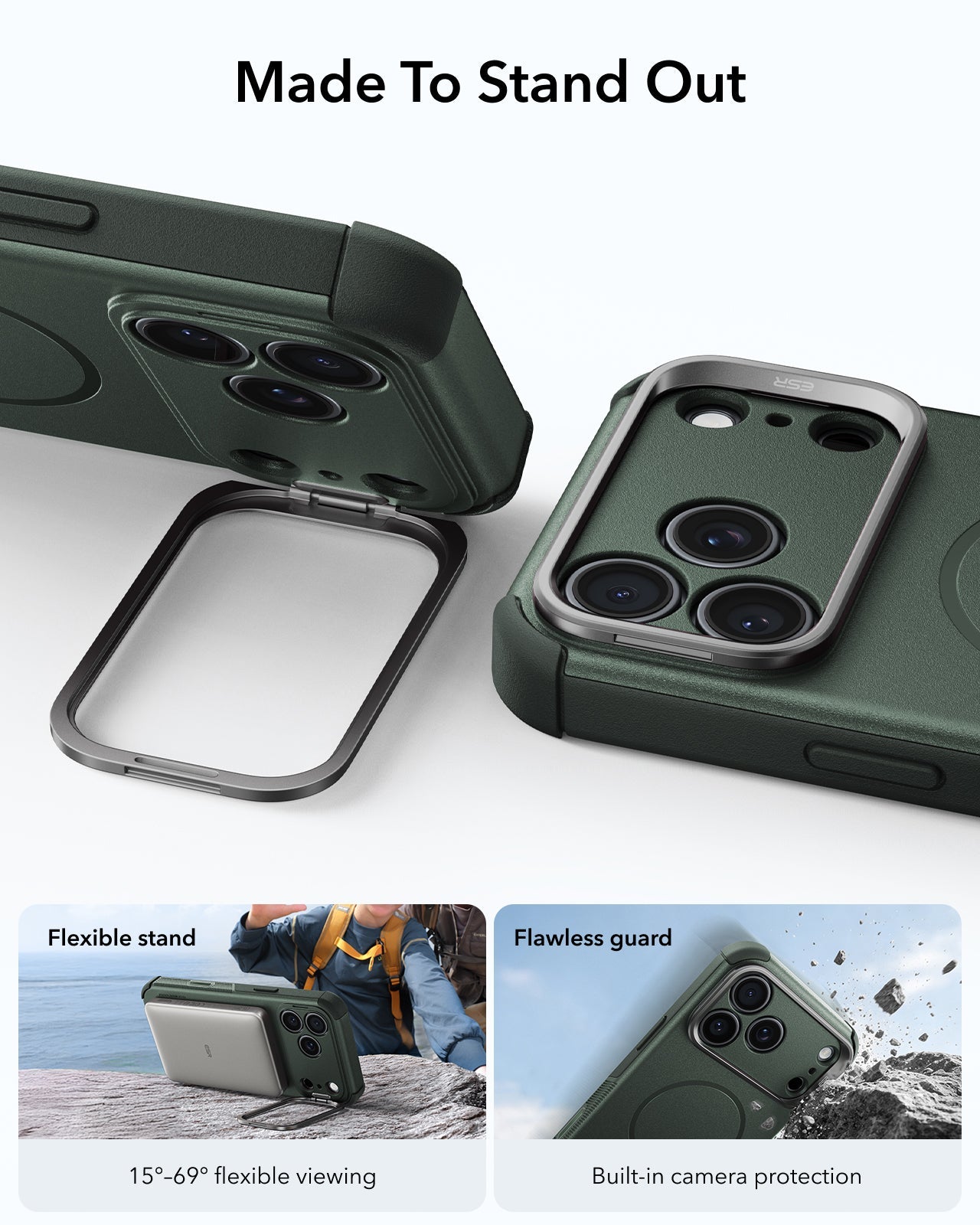 ESR Olive Green iPhone 18 Pro Max Tough Phone Case Magsafe with Stand Made To Stand Out