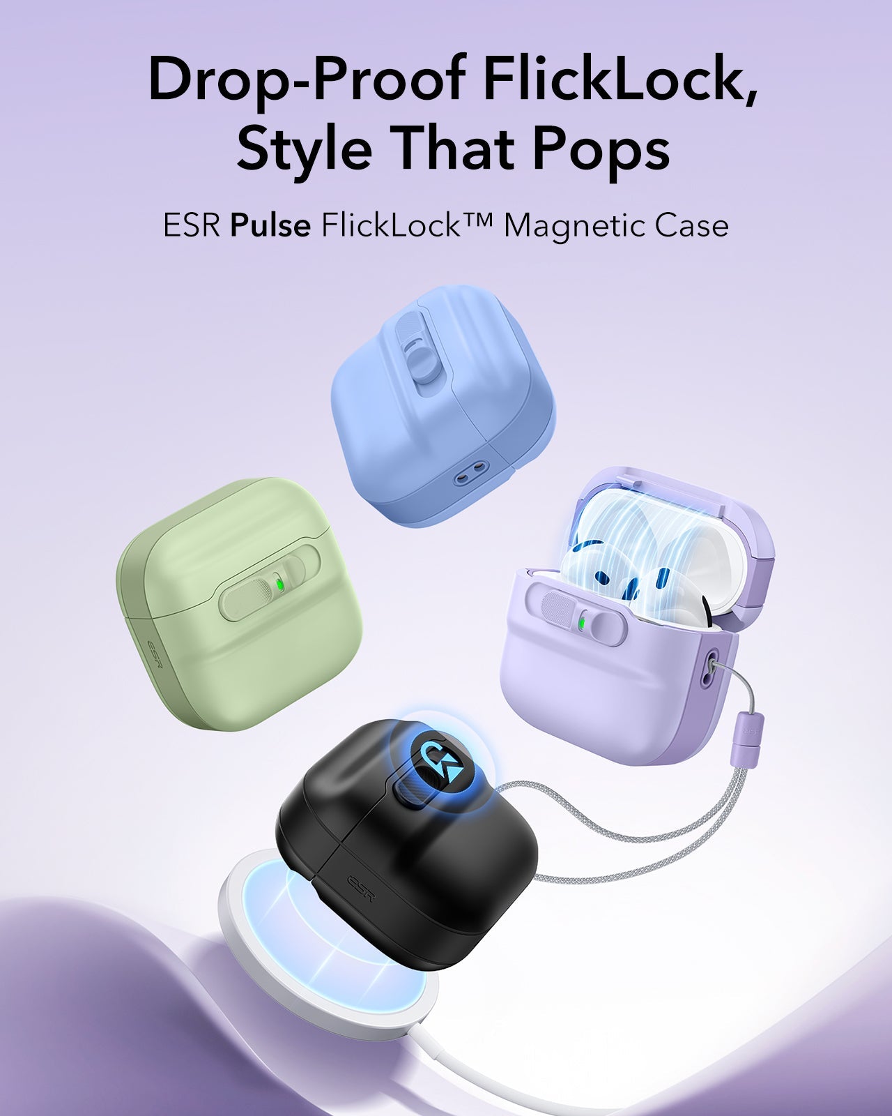ESR AirPods 4 case with 650 g magnetic holding force and FlickLock
