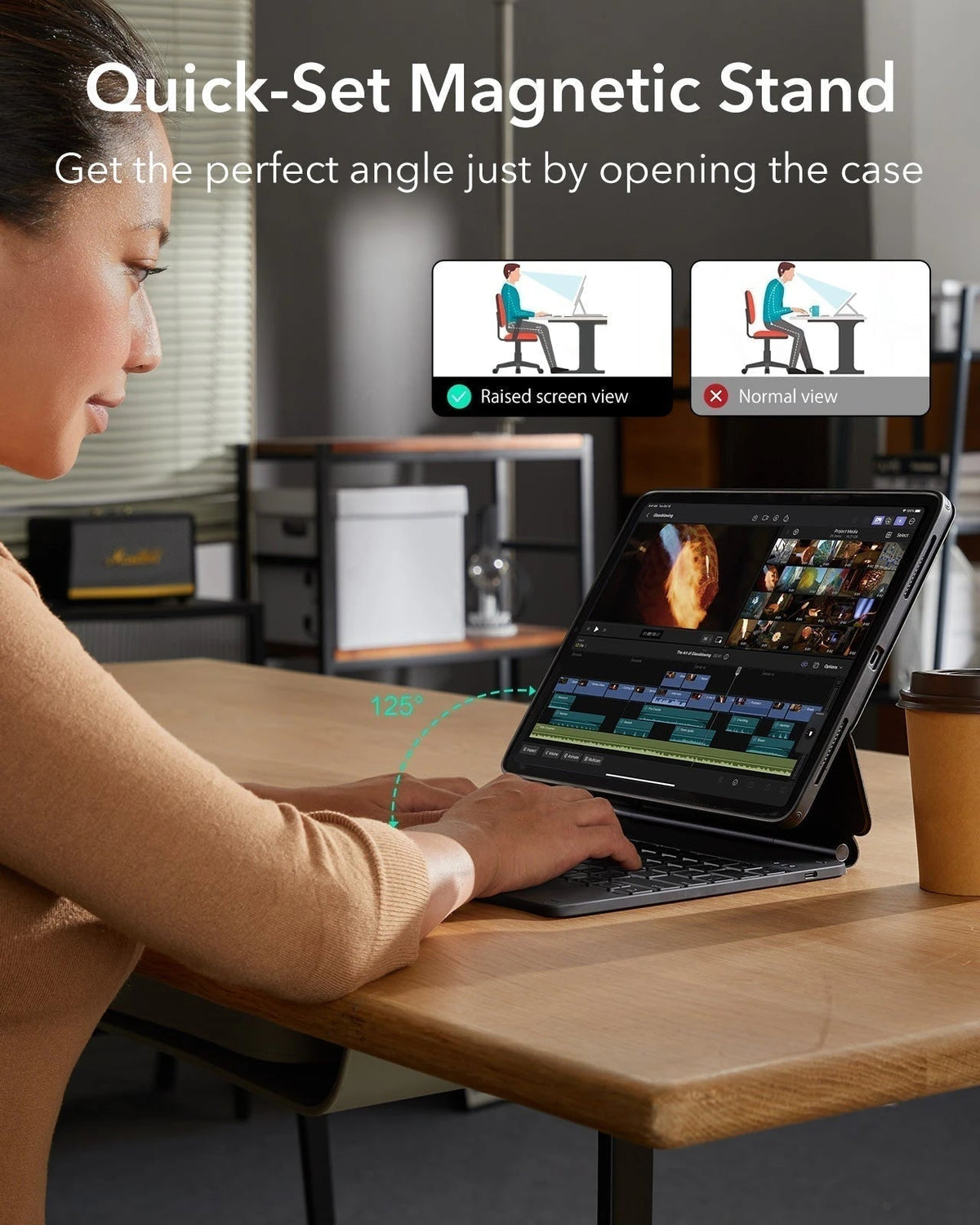 iPad Air 13“ (2025) Magnetische Rebound Tastatur Hülle 360 Schutz Paper Feel Bündel - DE Layout -Schwarz ESR ESR