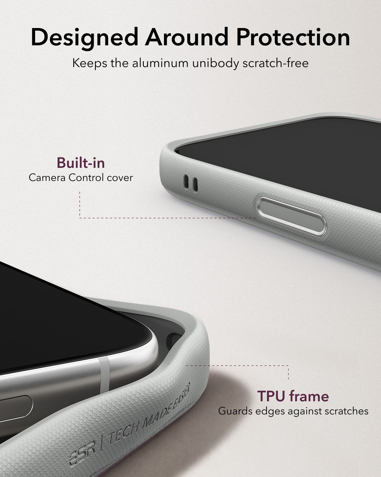 ESR Light Gray Leather iPhone 18 Pro Magsafe Case with Stand Designed Around Protection