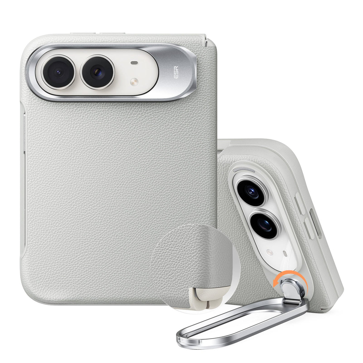 Light Gray Vegan Leather iPhone Duo Magsafe Case with Stand