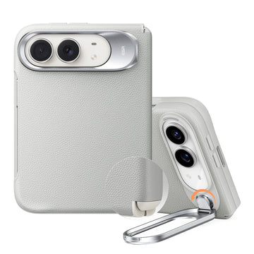 Light Gray Vegan Leather iPhone Duo Magsafe Case with Stand