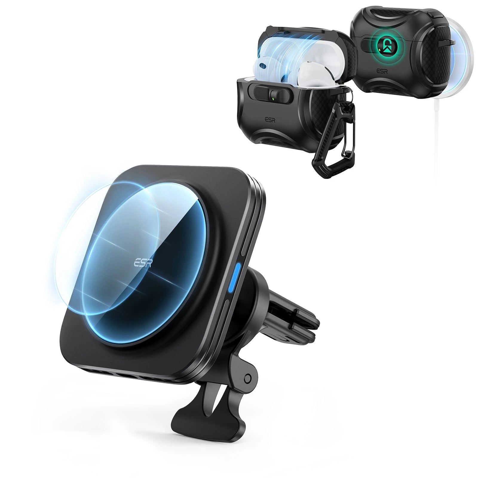 Magnetic Wireless Car Charger and AirPods Pro 3 FlickLock Case Bundle-Black