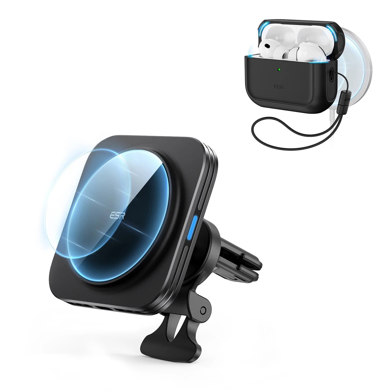 Magnetic Wireless Car Charger and AirPods Pro 3 Orbit Case Bundle-Black