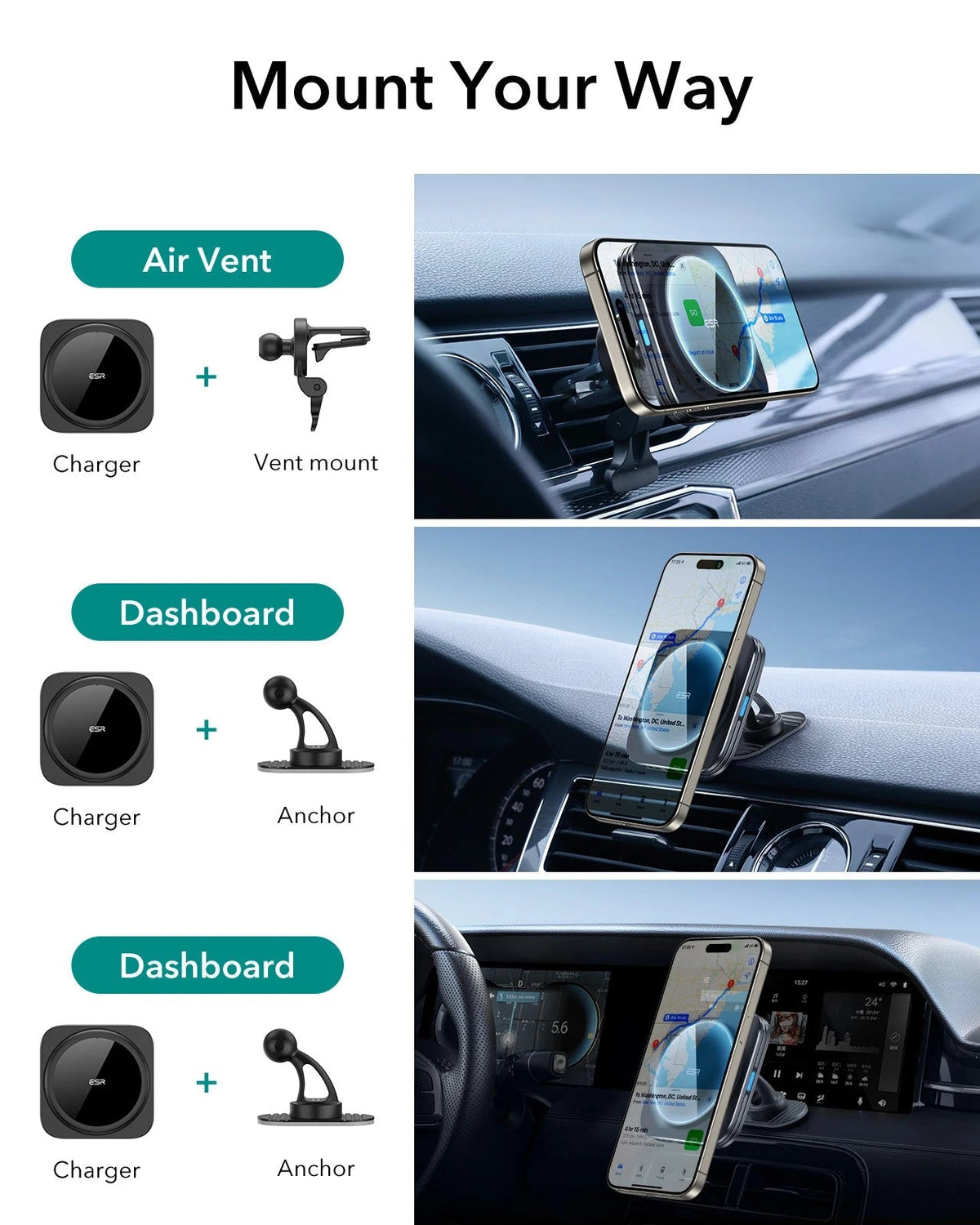 Magnetic Wireless Car Charger with 36W Adapter - Black ESR ESR