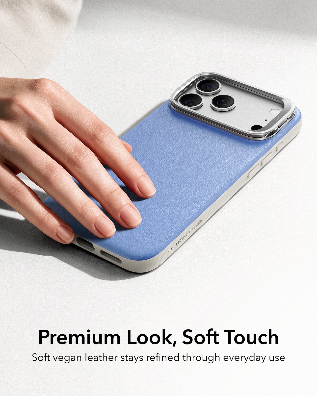 ESR Misty Blue Leather iPhone 18 Pro Magsafe Case with Stand Premium Look, Soft Touch
