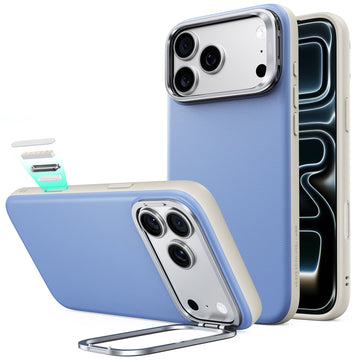 Misty Blue Leather iPhone 18 Pro Max Magsafe Case with Stand