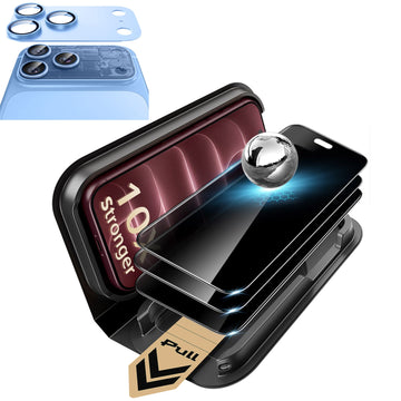 Misty Blue iPhone 18 Pro Corning Glass Privacy Screen Protector with Full Coverage Camera Lens Protector