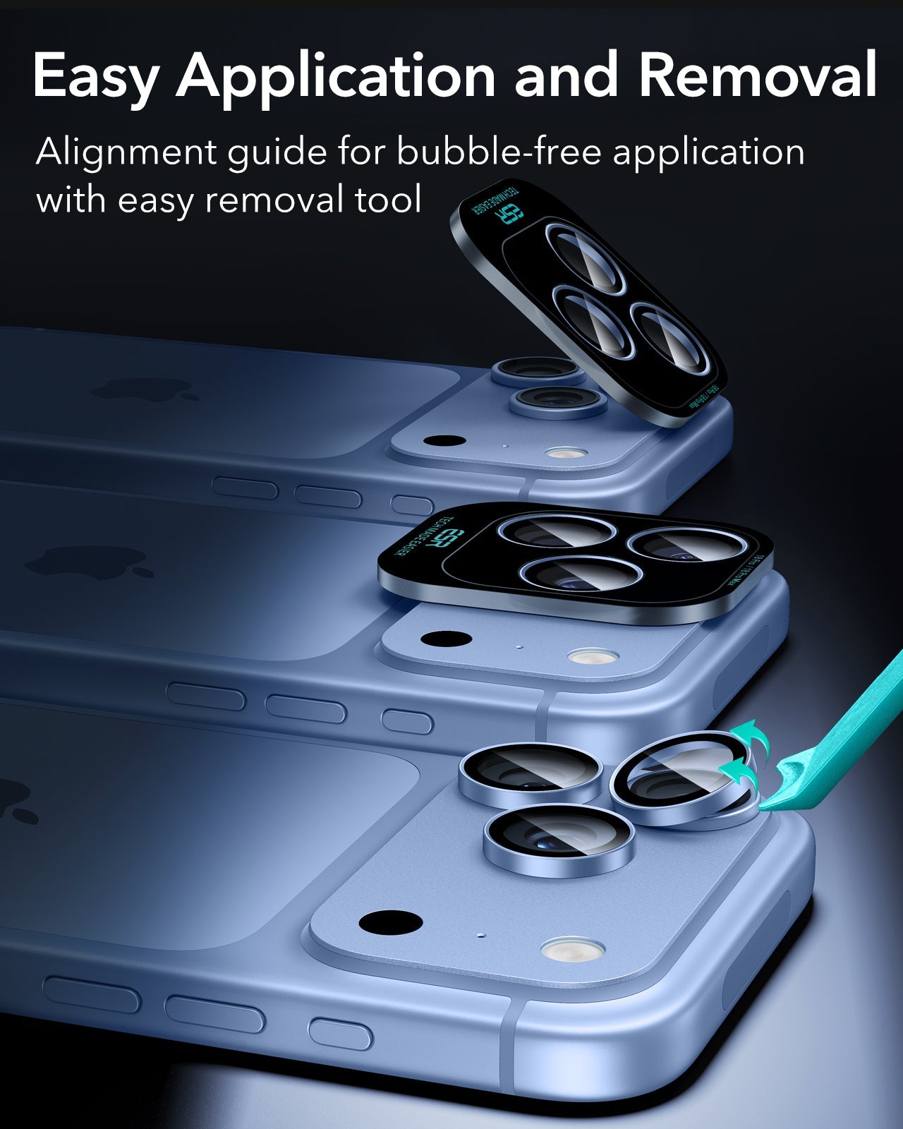 ESR Misty Blue iPhone 18 Pro/Pro Max Armorite Camera Lens Protector Easy Application and Removal