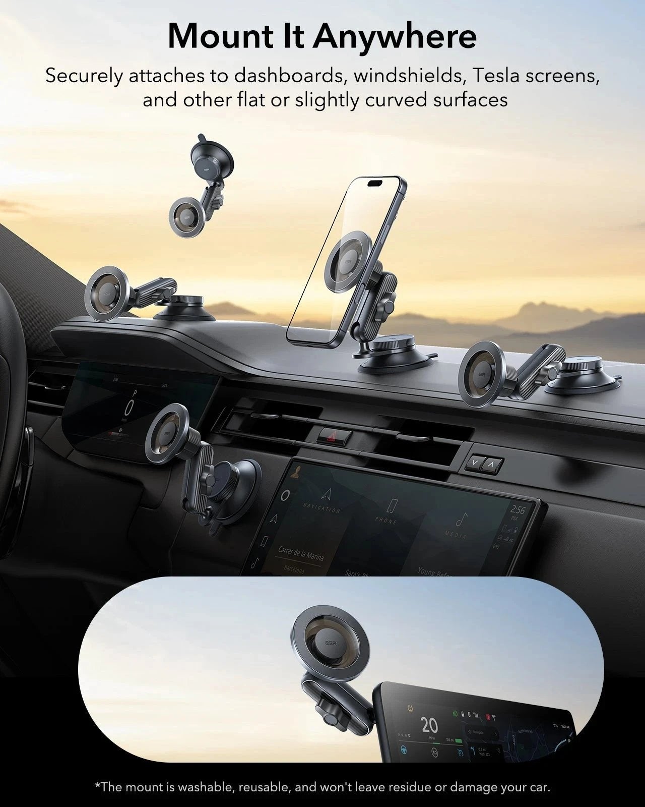 OmniLock Magnetic Car Mount (Suction Cup) - Black ESR ESR