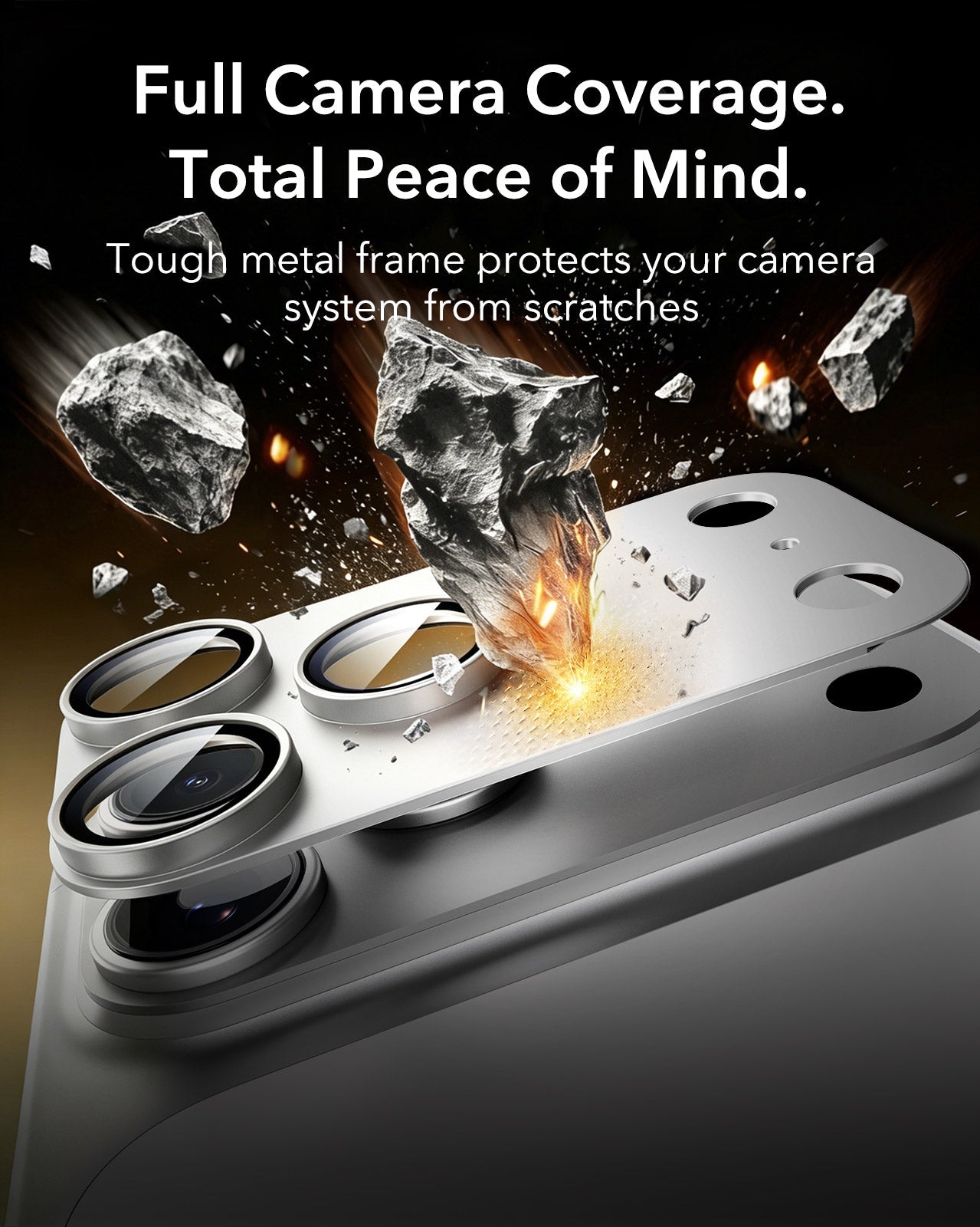 ESR Silver iPhone 18 Pro Corning Glass Camera Lens Protector Tough metal frame protects your camera system from scratches