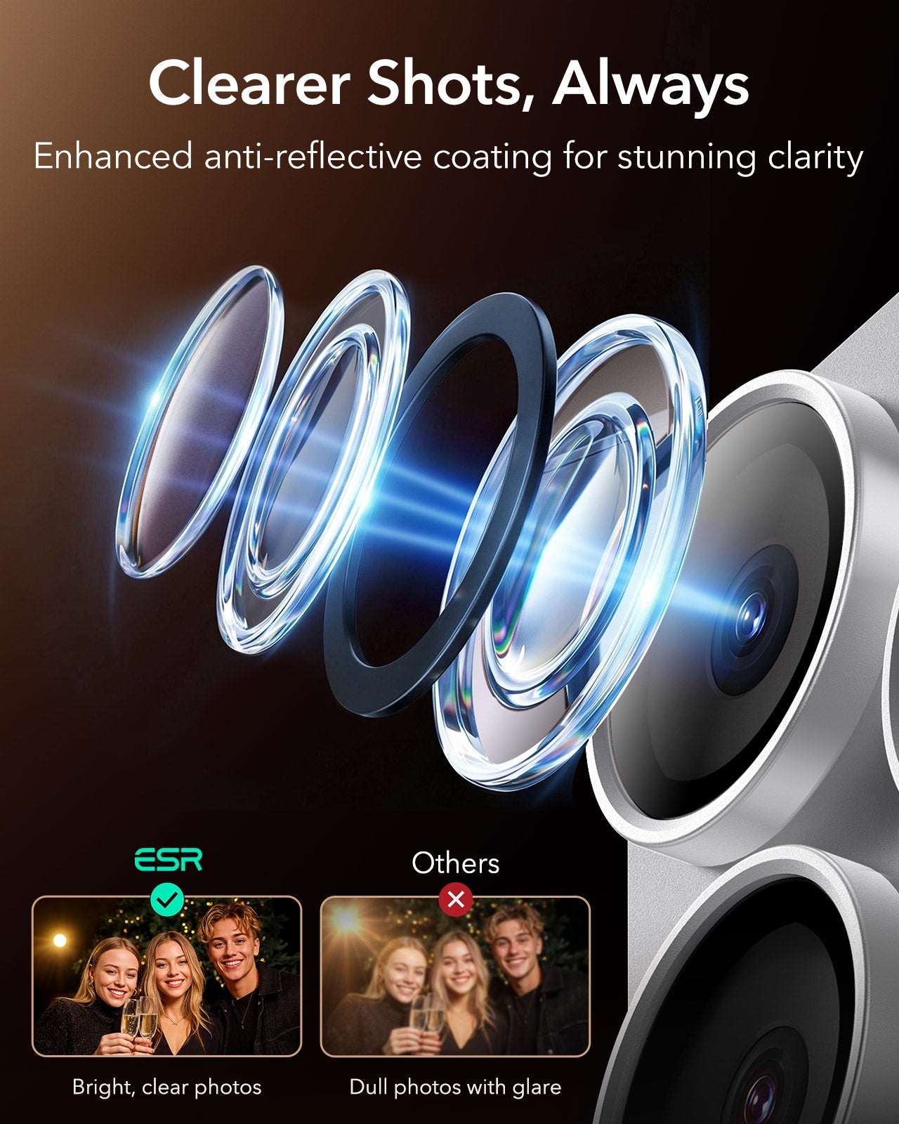ESR Silver iPhone 18 Pro Max Corning Glass Camera Lens Protector Clearer Shots, Always