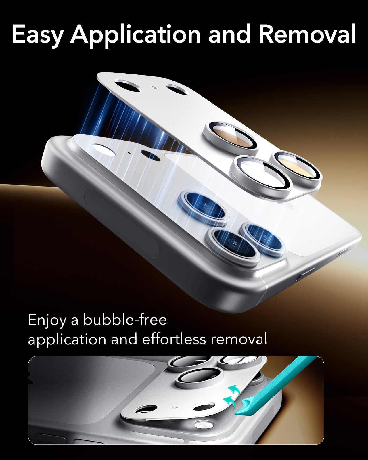 ESR Silver iPhone 18 Pro Max Corning Glass Camera Lens Protector Easy Application and Removal
