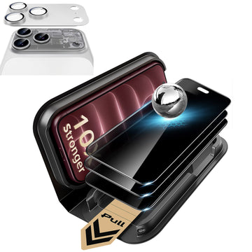 Silver iPhone 18 Pro Max Corning Glass Privacy Screen Protector with Full Coverage Camera Lens Protector