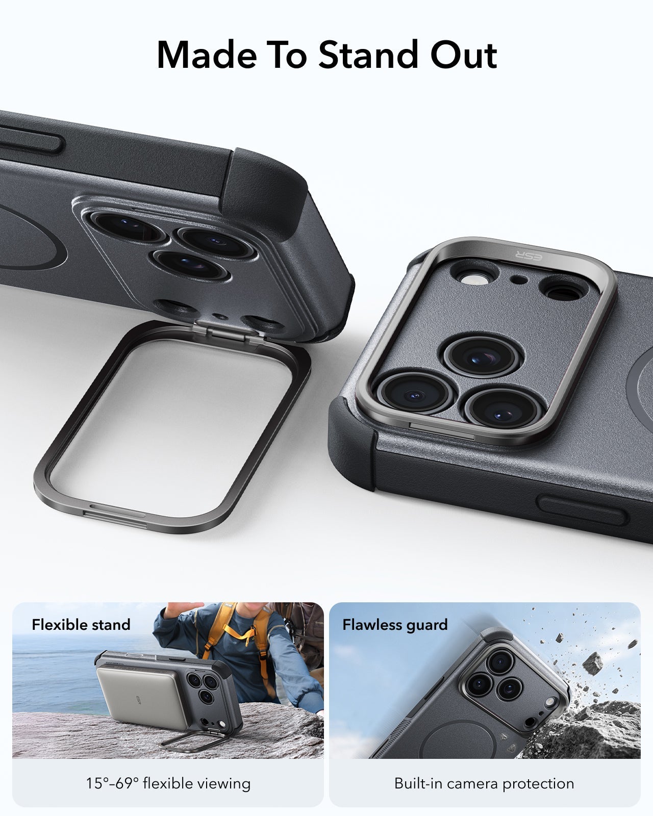 ESR Space Gray iPhone 18 Pro Max Tough Phone Case Magsafe with Stand Made To Stand Out