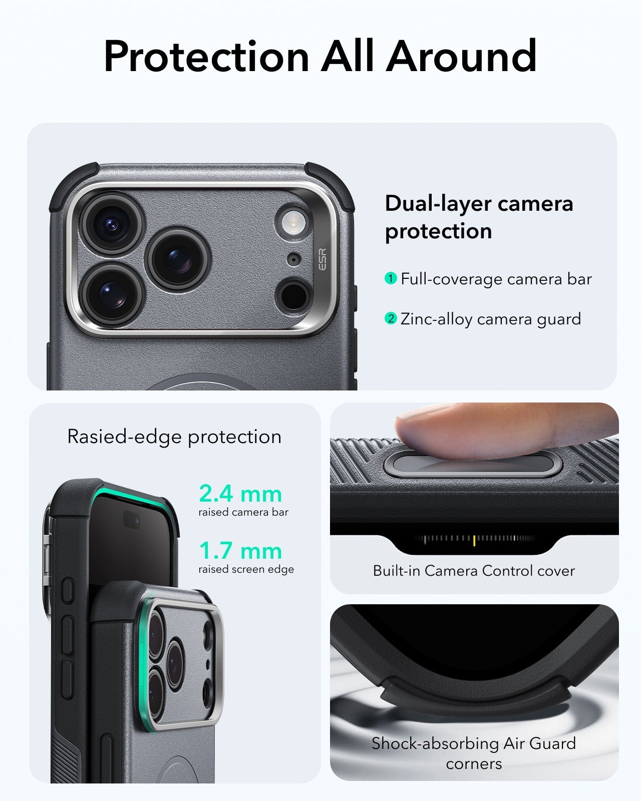 ESR Space Gray iPhone 18 Pro Max Tough Phone Case Magsafe with Stand Protection All Around