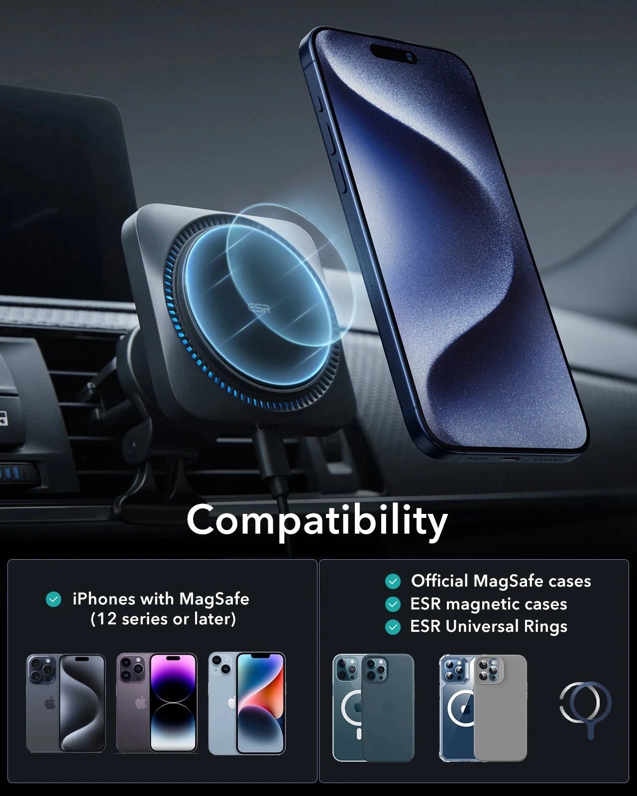 Wireless Car Charger with CryoBoost™ (HaloLock) - Wireless Charger ESR ESR