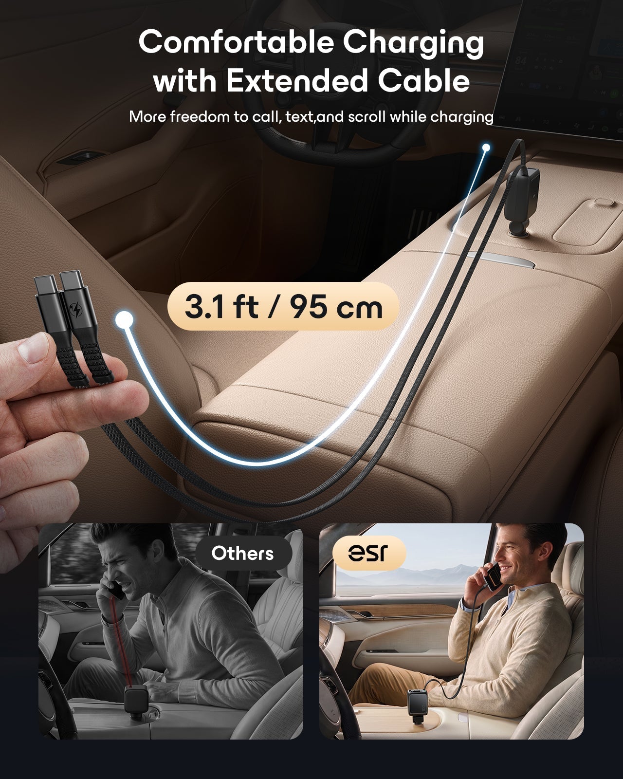 Comfortable Charging  with Extended Cable