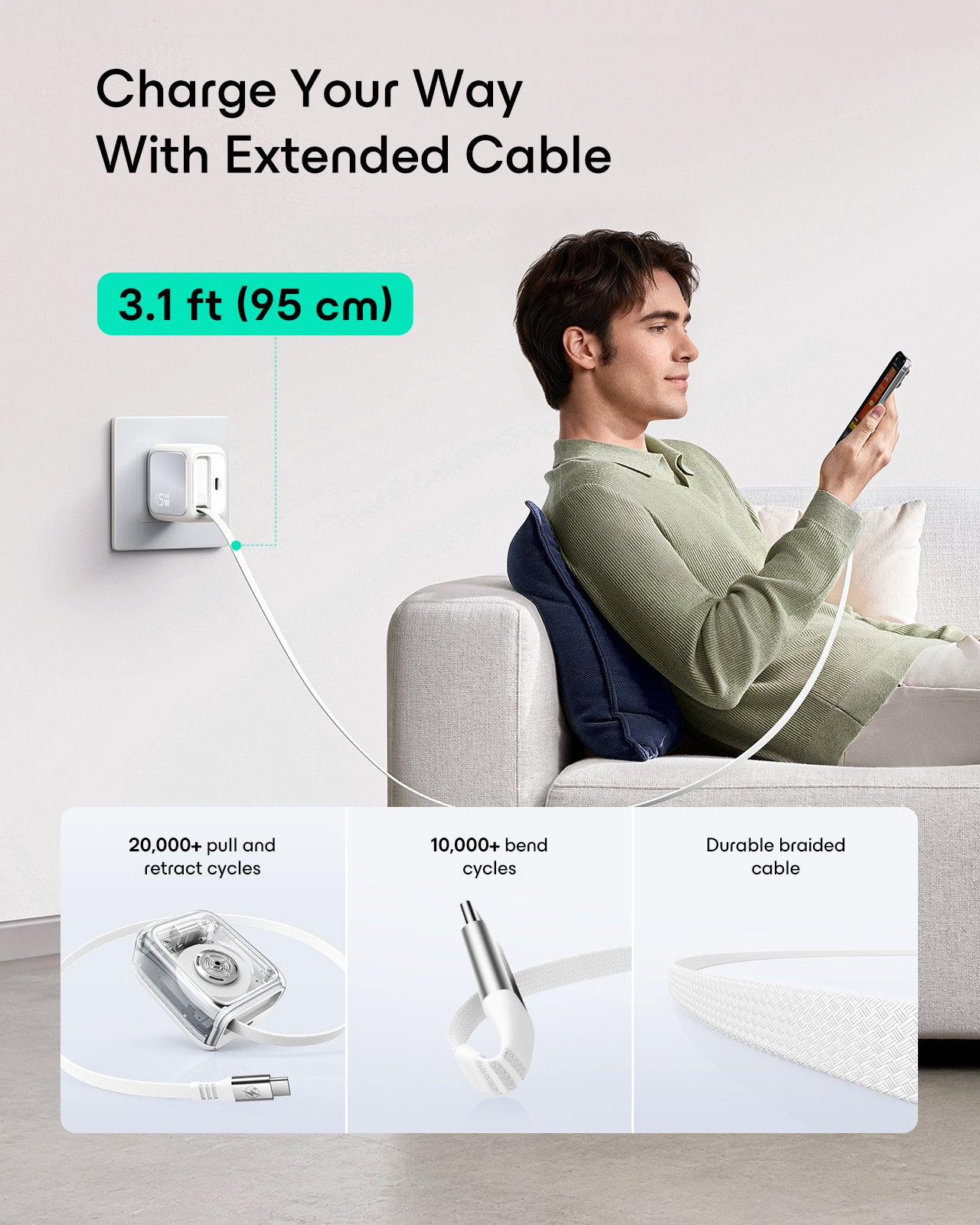 Charge Your Way  With Extended Cable