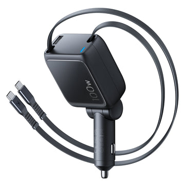 Xtend 100W Retractable Car Charger with Dual Cables - Black